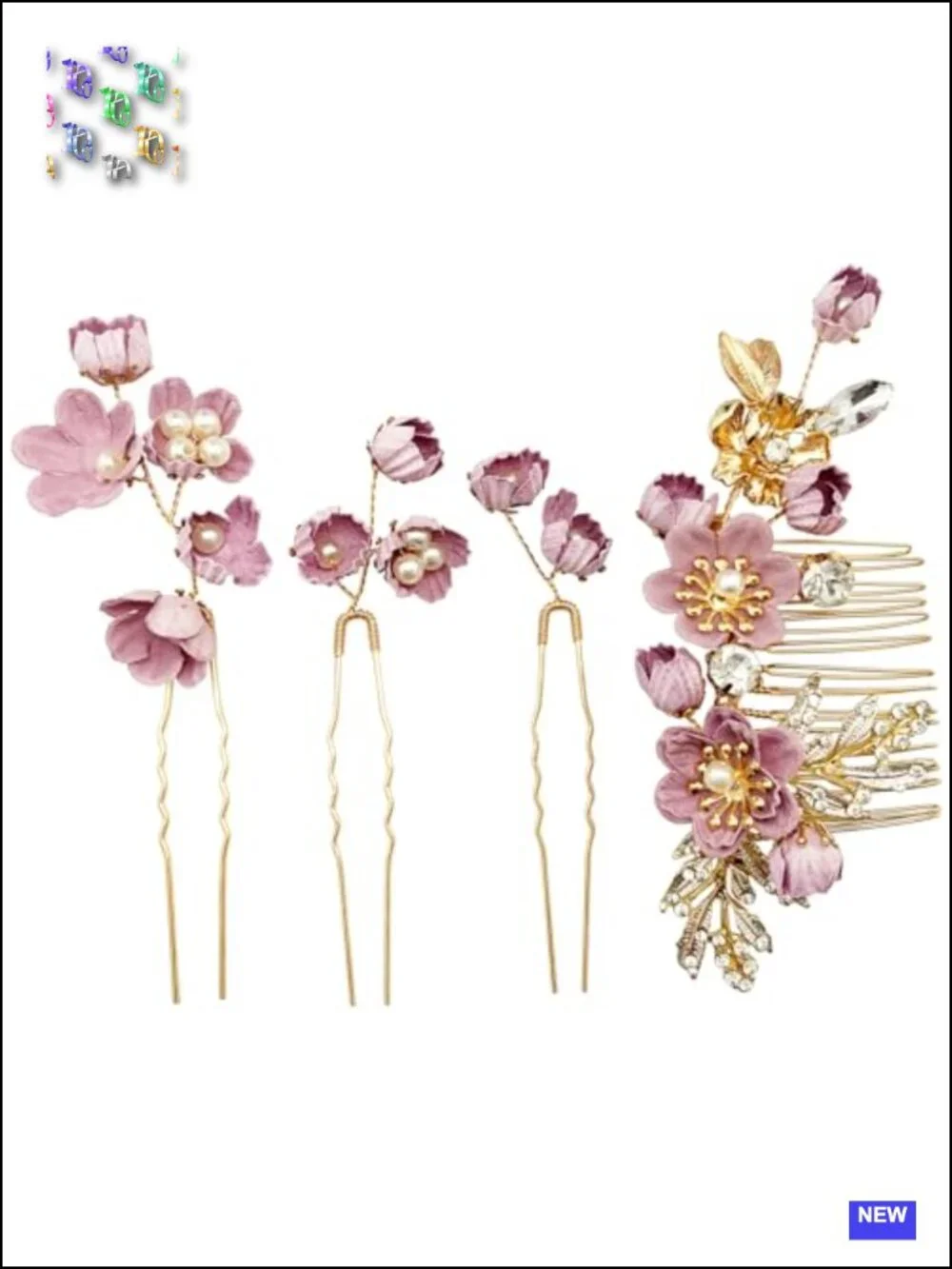4pcs Floral Hair Accessories Set Rhinestone Pearl Gold Leaf Vine Hair Combs